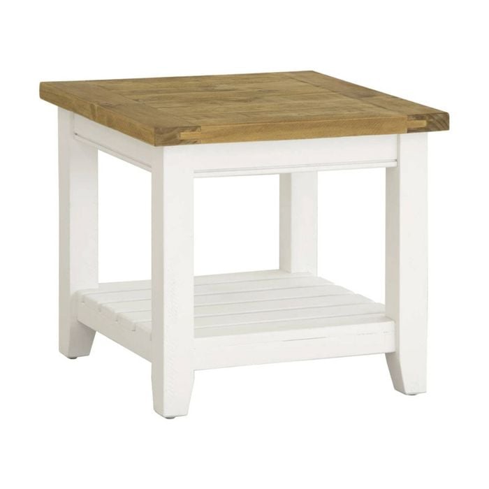 Leura Belle Indoor Side Table Brushed White With Natural Timber Top