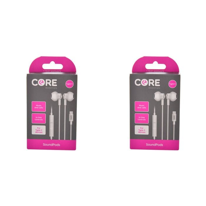 2PK Core Essentials USB-C Soundpods/Earphones Wired w/ Mic - White