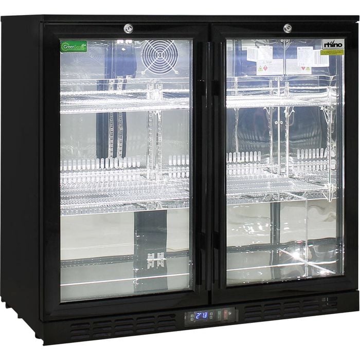 Rhino Black Glass Double Door Bar Fridge - SG2H-B-HD