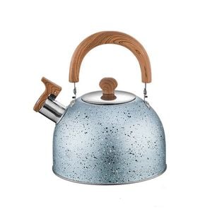 Catzon Whistling Tea Kettle 2L with Wood Pattern Cool Grip-Blue