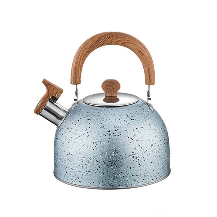 Catzon Whistling Tea Kettle 2L with Wood Pattern Cool Grip-Blue