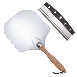 Anygleam 35.5x30.5cm Pizza Cutter And Shovel With Foldable Wooden Handle Bakeware Kitchen Tools No Oxidation