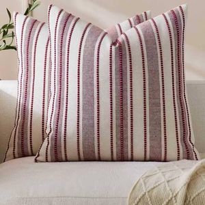 Gioia Casa 2-Pack Heritage Linear Woven Cushion Covers 45cm x 45cm - Burgundy