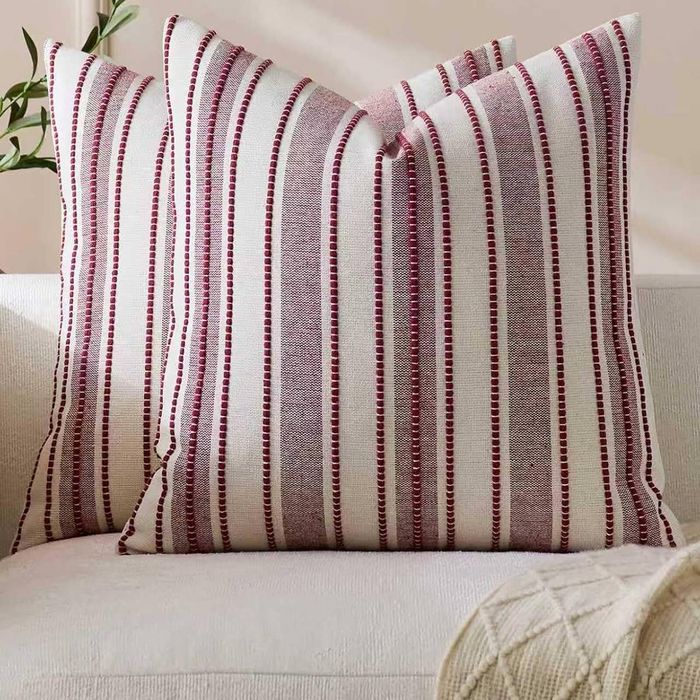 Gioia Casa 2-Pack Heritage Linear Woven Cushion Covers 45cm x 45cm - Burgundy