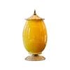 Soga 40.5cm Ceramic Oval Flower Vase With Gold Metal Base Yellow