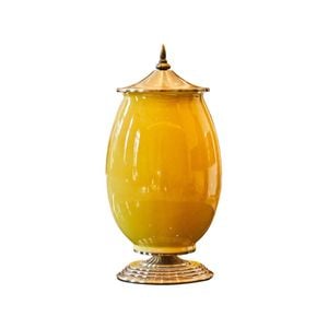 Soga 40.5cm Ceramic Oval Flower Vase With Gold Metal Base Yellow