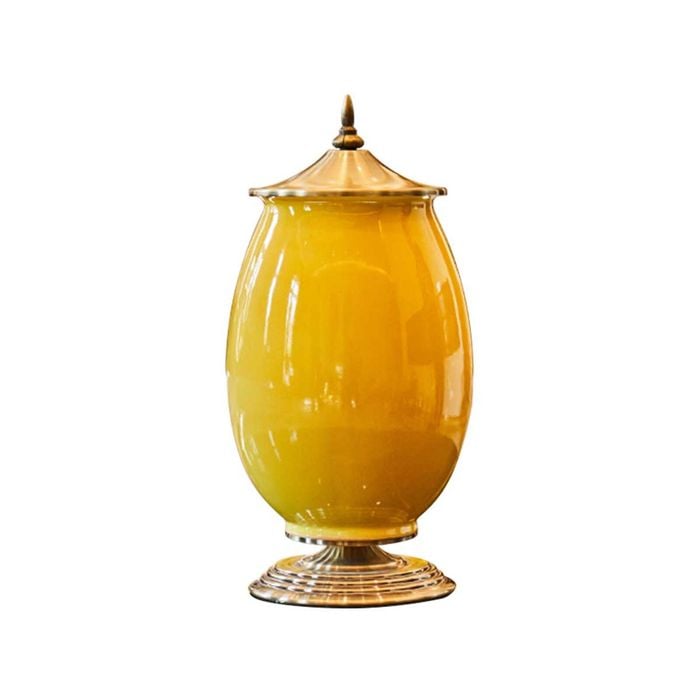 Soga 40.5cm Ceramic Oval Flower Vase With Gold Metal Base Yellow