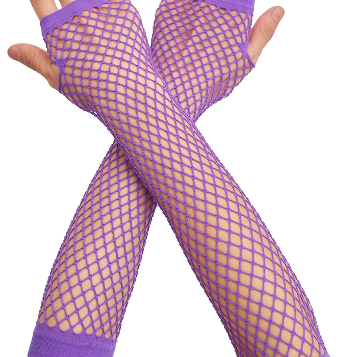 12x Long Elbow Length Fishnet Gloves Fingerless 70s 80s Wos Costume Party Bulk in Purple