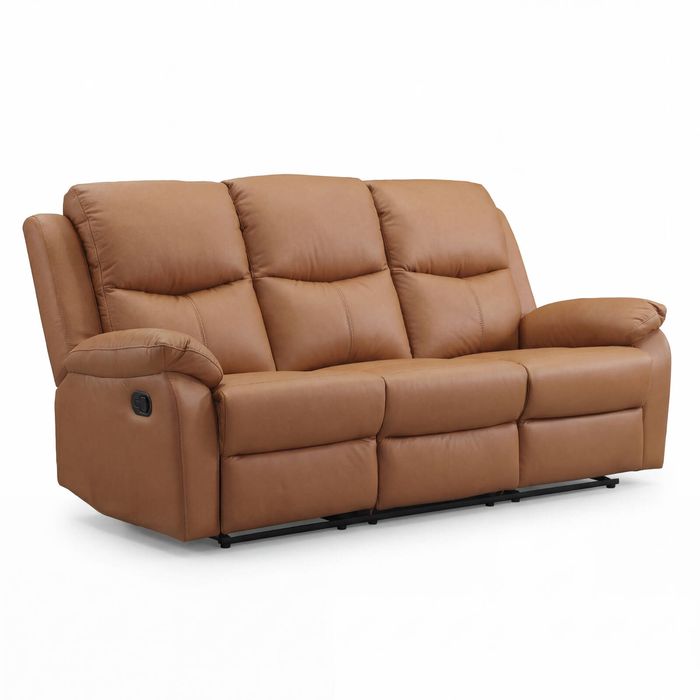 Duke 3 Seater Manual Recliner Genuine Leather Tan