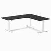 Desky L-shape Sit To Stand Black Melamine Desk 2000x1800mm - Right Return Height Adjustable White Leg