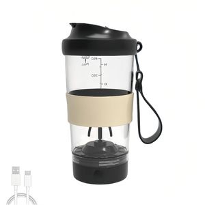Catzon Electric Shaker Bottle With Silicone Sheath 530ml Rechargeable Bottom Detachable-black