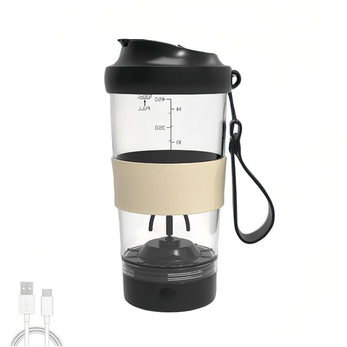 Catzon Electric Shaker Bottle With Silicone Sheath 530ml Rechargeable Bottom Detachable-black