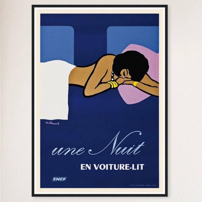 Galrie Vintage French National Railways Sleeper Car Travel Poster for Home Decor, Black Frame, A4 21 x 30cm (8 x 12inch)