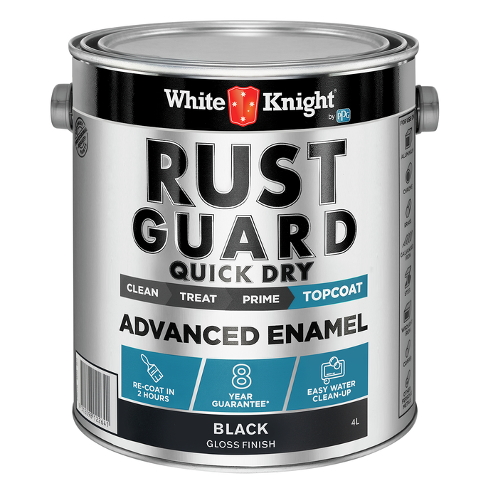 White Knight Rust Guard 4L Black Gloss Quick Dry Advanced Enamel Paint