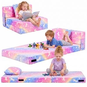 Advwin 3-in-1 Toddler Folding Sofa Bed with Pillow Sofa Lounger with Safety Rail Pink