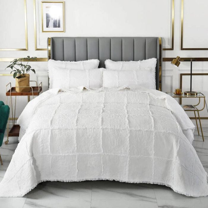 100% Cotton Lightly Quilted Coverlet Set Rosetta White Queen