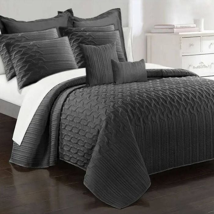 Ramesses 9 Pieces Interlaced Vine Comforter Set Queen Charcoal