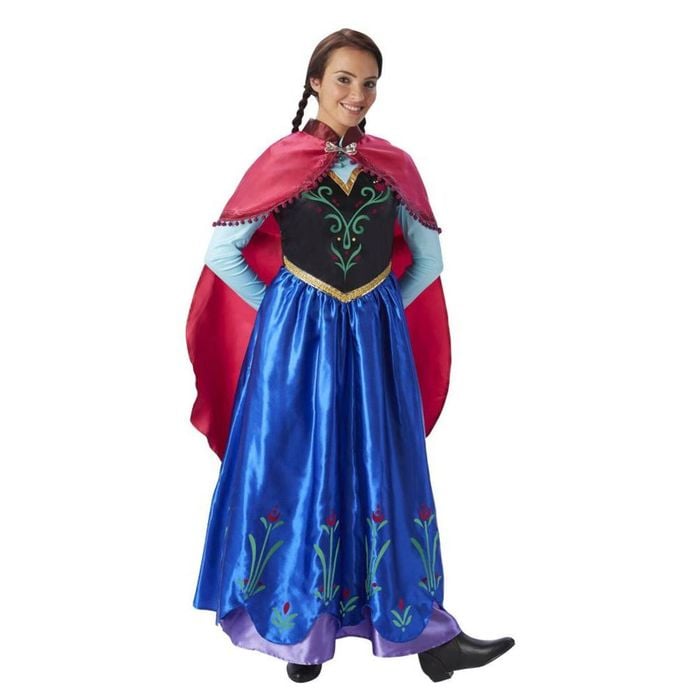 Anna Deluxe Halloween Costume Adult Disney Frozen Dress Cape Bodice Skirt Blue Colour, Medium
