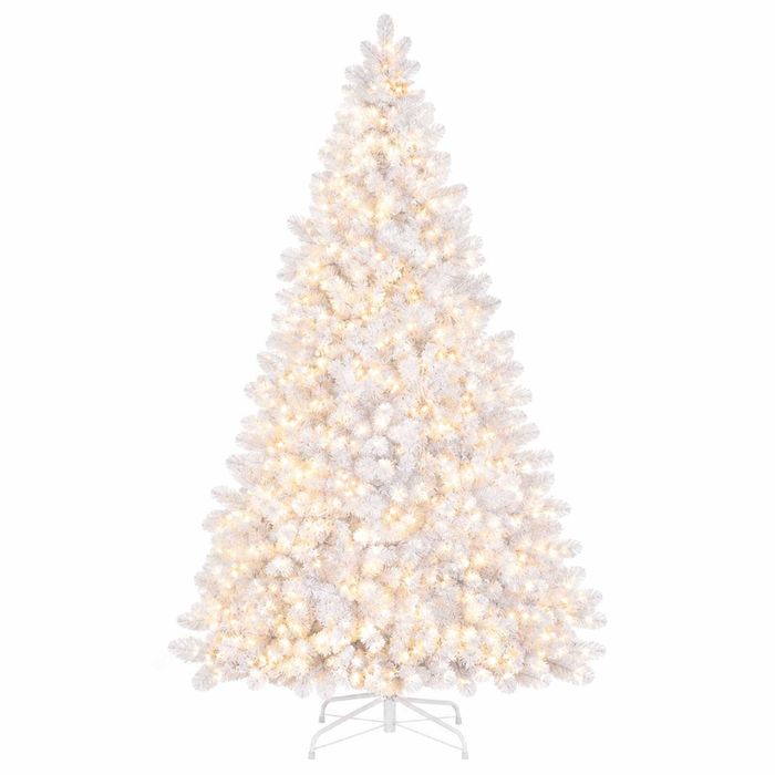P&P White 210cm Pre Lit Christmas Tree with 500 Warm White LEDs, 1260 Tips and Metal Base Home