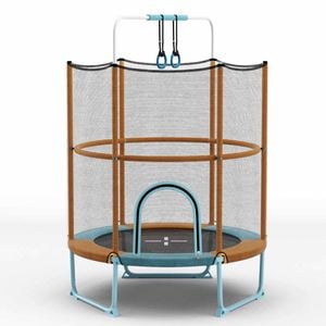 Costway 215cm Kids Trampoline Mini Bouncer W/gymnastic Bar Orange