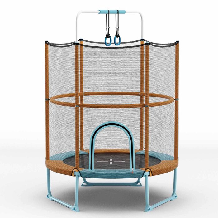 Costway 215cm Kids Trampoline Mini Bouncer W/gymnastic Bar Orange