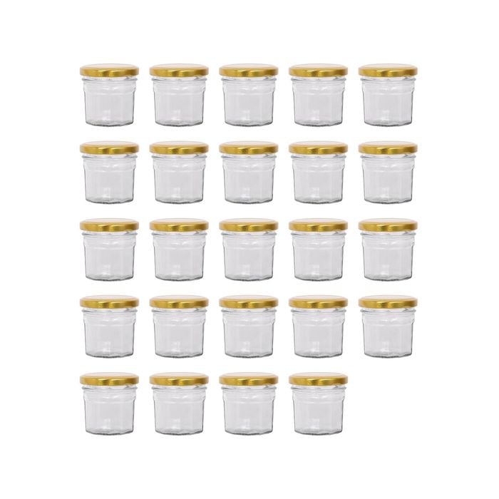 Argon Tableware 90ml Glass Jam Jars With Airtight Gold Lids - Set Of 24 Empty Screw Top Kitchen Storage Preserving Jar