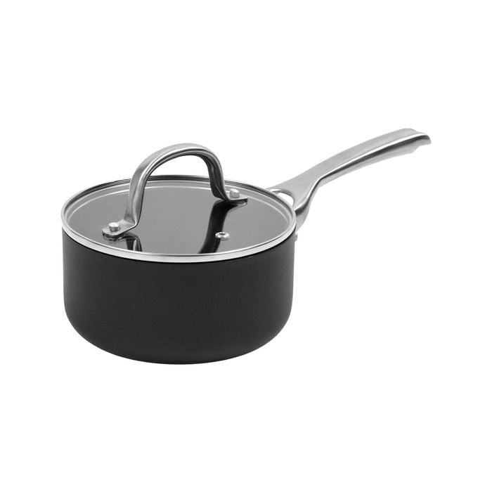 Gourmet Kitchen Meteore Non-stick Saucepan With Flat Lid Black With Silver Handle 16cm
