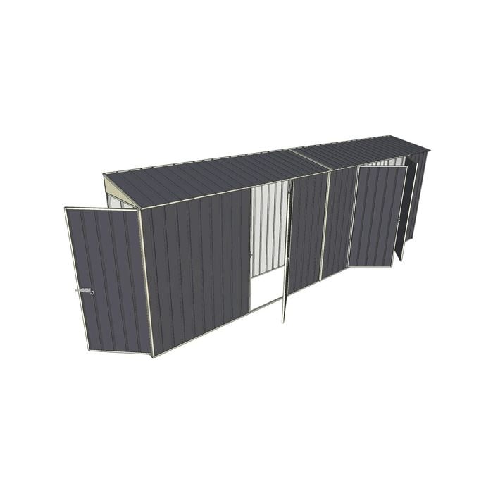 Build-a-Shed 0.8 x 6 x 2m Single Hinged Door Skillion Shed with Single and Double Hinged Side Doors - Grey