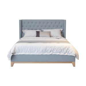 Skandinav Queen Bed Frame Buttoned Head Light Grey