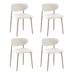 Oikiture 4x Dining Chairs Kitchen Chair Cafe Lounge Chair Boucle Wood&White