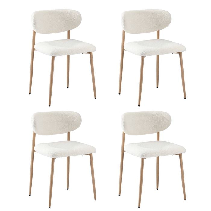 Oikiture 4x Dining Chairs Kitchen Chair Cafe Lounge Chair Boucle Wood&White
