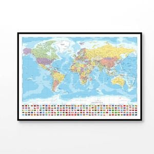 Country Flags & World Map   Print 100% Australian Made 120 x 90cm   (Poster)