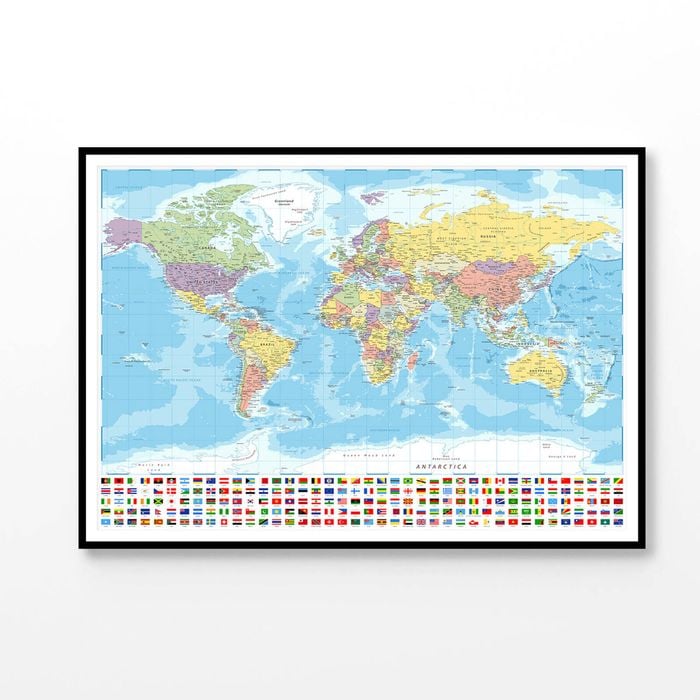 Country Flags & World Map   Print 100% Australian Made 120 x 90cm   (Poster)
