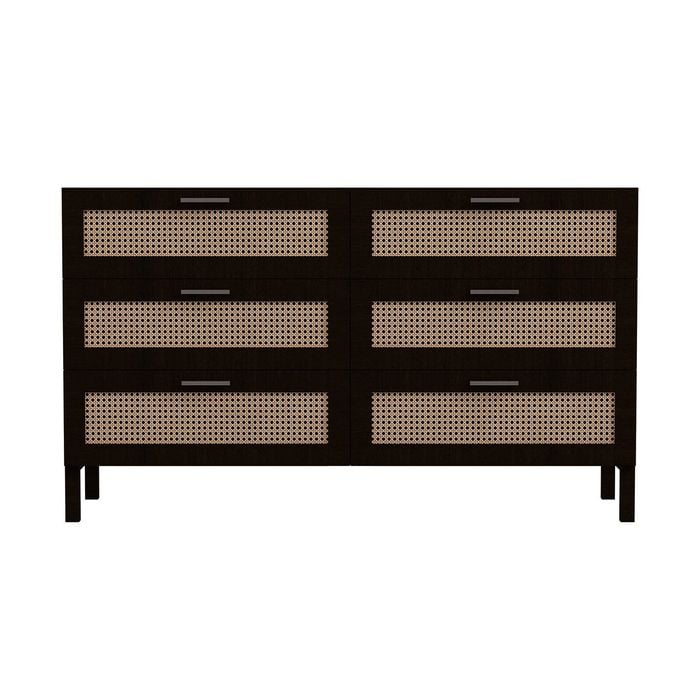 Casa Decor Tulum Rattan 6 Drawer Tallboy Black