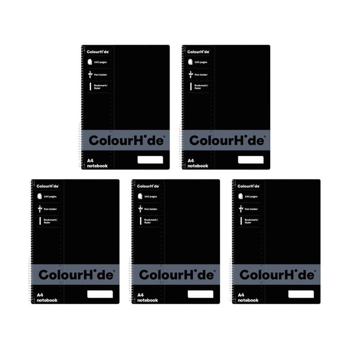 5pk Colourhide A4 Writing Notebook Spiral School Stationery 240 Pages Assorted