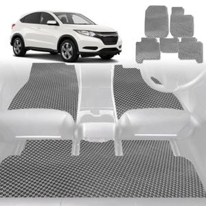 6D Diamond Car Floor Mats for Honda HR-V 2015-2021-Full Set-Grey-Outback GT