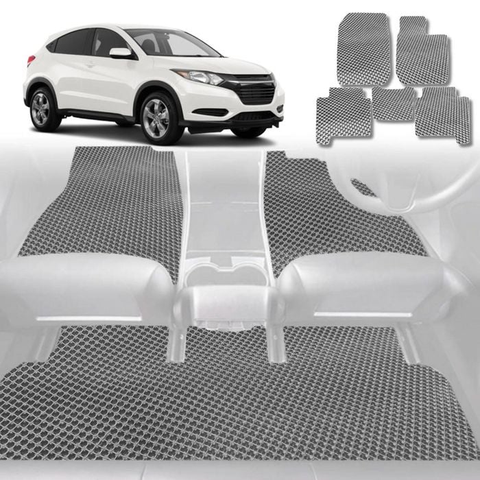 6D Diamond Car Floor Mats for Honda HR-V 2015-2021-Full Set-Grey-Outback GT