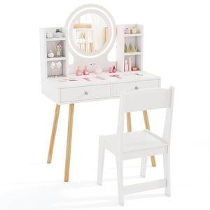 Costway Wooden Dressing Table & Chair Makeup Vanity Set White