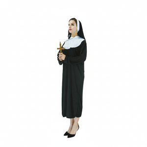 More Than Party Nun Costume Black Dress White Collar Adult Womens