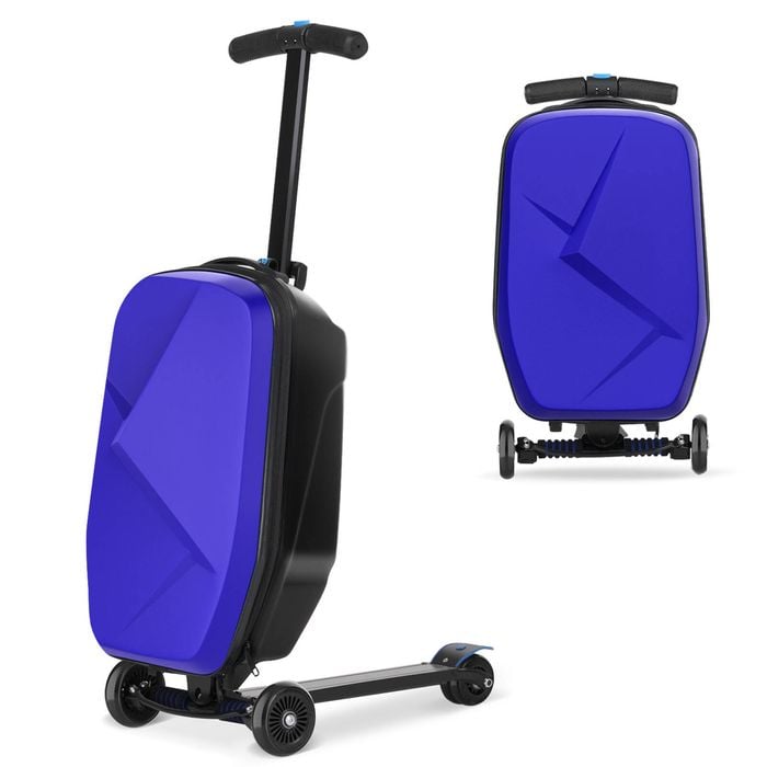 Advwin 2-in-1 Kids Foldable Scooter Suitcase Ride On Luggage with Wheels Kids Deep Blue