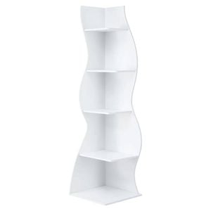 Homfurn 5-tier Corner Bookshelf – S-shaped Space-saving Storage Rack, White, 178cm Tall