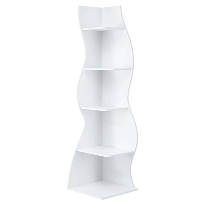 Homfurn 5-tier Corner Bookshelf – S-shaped Space-saving Storage Rack, White, 178cm Tall