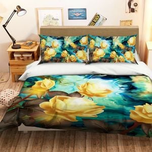 3D Yellow Rose 311 Bed Pillowcases Quilt King Single Size