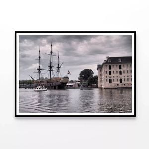 Large Ship Docked By a Building  Print 100% Australian Made 90x60cm  (Poster)