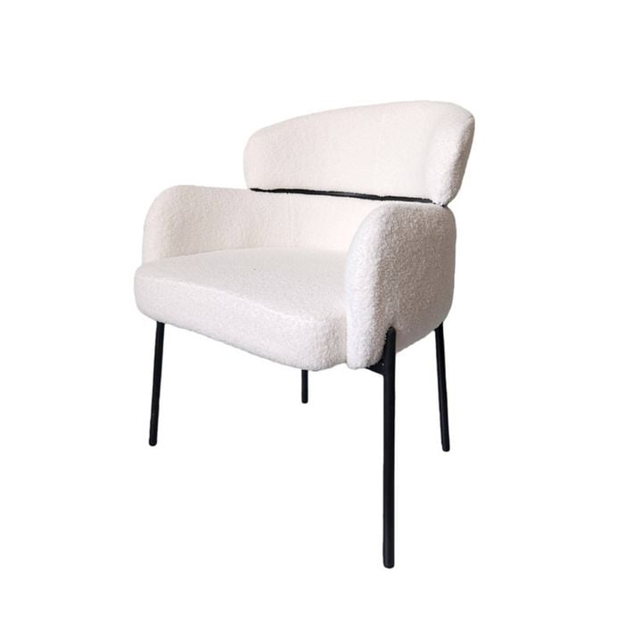Bribrion X1 Dining Chair With Armrest Armchair Living Room Boucle White