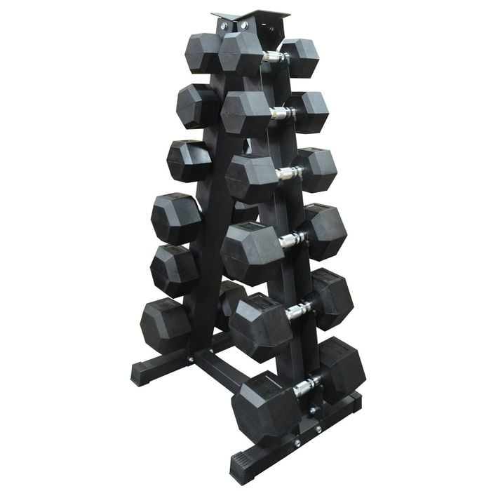 165kg - 6 Pair Hex Rubber Dumbell Weight Set With Large Storage Rack