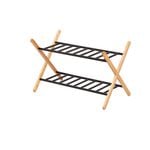 Sherwood Home 2-Tier Portable Natural Bamboo and Metal Shoe Rack - Light Brown- 66X35.5X42cm