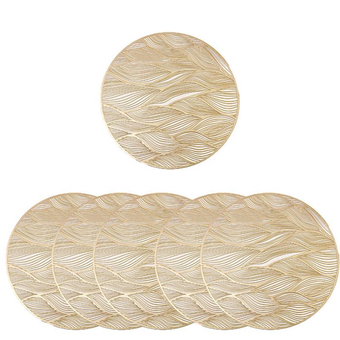 Catzon 6 Pcs Placemats Round Meteor Pvc Hollowed-out-gold