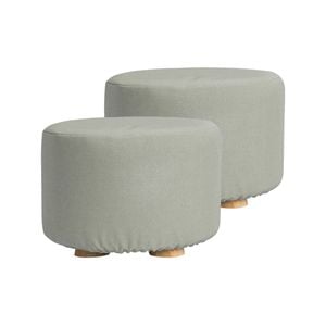 La Bella 2 Set Grey Fabric Ottoman Round Wooden Leg Foot Stool