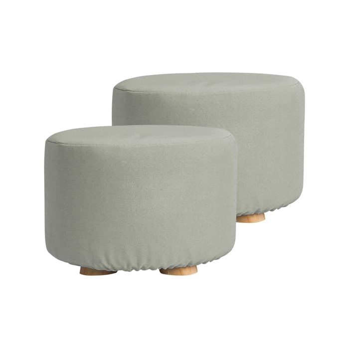 La Bella 2 Set Grey Fabric Ottoman Round Wooden Leg Foot Stool
